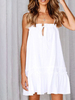 Sommerkleid Weiße Träger Hals Verstellbare Träger Rüschen Schnürung Baumwolle Sexy Strandkleid