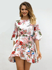 Sommerkleid Weißer Juwelenhals Halbe Ärmel Blumenmuster Polyester Midi Strandkleid
