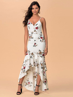 Sommerkleid White Straps Neck Blumendruck Polyester Beach Dress