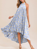 Sommerkleider Babyblau Damenmode mittellang mit Halter Polyester Kleider ärmellos Sommerkleid im sexyen Style und rückenfreiem Design und Printmuster