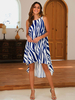 Sommerkleider Blau Damenmode und Rundkragen Polyester ärmellos Kleider im sexyen Style Sommerkleid und High-Low Design und Zebra Streifen