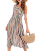 Sommerkleider Cyan Damenmode mit Rundkragen Chiffon ärmellos Kleider im casualen Stil Sommerkleid und Streifen