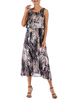 Sommerkleider Dunkelmarineblau Damenmode Chiffon mit Rundkragen Kleider ärmellos und Print Sommerkleid