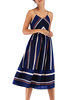 Sommerkleider Dunkelmarineblau Damenmode Chiffon mit Trägern Kleider ärmellos und Streifen und Spaghettiträger Sommerkleid