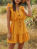 Sommerkleider Gelb Damenmode knielang V-Ausschnitt Polyester Kleider ärmellos Sommerkleid im casualen Stil mit Schnüren