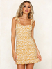 Sommerkleider Gelb Damenmode Polyester mit Trägern Kleider ärmellos und Printmuster geknotet Sommerkleid und figurbetonendem Design