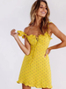 Sommerkleider Gelb Damenmode Polyester und Trägern Kleider ärmellos und Polka-Tupfen und Rüschen Sommerkleid und figurbetonendem Design