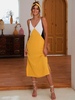 Sommerkleider Gelb Damenmode Polyester und Trägern Kleider und Farbblock und rückenfreiem Design Sommerkleid