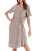 Sommerkleider Grau Damenmode gemischten Baumwollen mit Rundkragen Kleider Kurzarm geknotet Sommerkleid
