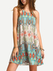 Sommerkleider Grün Damenmode Polyester und Trägern Kleider ärmellos und Print Sommerkleid