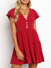 Sommerkleider Grün Damenmode Polyester V-Ausschnitt Kleider Kurzarm mit Knöpfen und figurbetonendem Design Sommerkleid