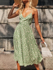 Sommerkleider Hellgrün Damenmode Polyester und Trägern Kleider ärmellos und Print Sommerkleid