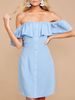 Sommerkleider Hellschiefergrau Damenmode und Carmenausschnitt Polyester Kurzarm Kleider im schicken & modischen Style Sommerkleid und Knöpfen