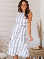 Sommerkleider Hellschiefergrau Damenmode und Rundkragen gemischten Baumwollen ärmellos Kleider im schicken & modischen Style Sommerkleid