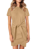 Sommerkleider Khakifarbe Damenmode Polyester Halskragen Kleider Kurzarm Sommerkleid