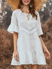 Sommerkleider knielang Damenmode Weiß Polyester Kleider mit Rundkragen Kurzarm und Fransen Sommerkleid