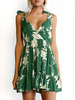 Sommerkleider kurz Damenmode Grün Polyester Kleider V-Ausschnitt ärmellos mit Print Sommerkleid und Rüschen und rückenfreiem Design
