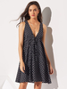 Sommerkleider kurz Damenmode Schwarz Polyester Kleider V-Ausschnitt ärmellos mit Polka-Tupfen Sommerkleid und Durchziehband mi tKordelzug