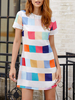 Sommerkleider kurz Damenmode Weiß Polyester Kleider und Rundkragen Kurzarm und Plaidmuster Sommerkleid und Reißverschluss