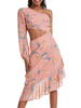 Sommerkleider Lachsrosa Damenmode mittellang Einschulter Polyester Kleider Langarm Sommerkleid im casualen Stil in unregelmäßiger Form