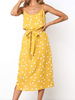 Sommerkleider lang Damenmode Gelb gemischten Baumwollen Kleider und Trägern ärmellos und Polka-Tupfen Sommerkleid und Knöpfen Alltagskleidung