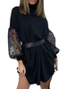 Sommerkleider Schwarz Damenmode Halskragen Polyester Langarm Kleider im casualen Stil Sommerkleid