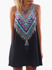 Sommerkleider Schwarz Damenmode Polyester U-Halsausschnitt Kleider ärmellos mit Print Sommerkleid