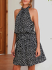 Sommerkleider Schwarz Damenmode Polyester und Trägern Kleider ärmellos und Print und Schnüren Sommerkleid und figurbetonendem Design
