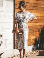Sommerkleider Snake Damenmode Polyester V-Ausschnitt Kleider 1/2 Ärmel mit Schlangenlederoptik geknotet Sommerkleid überdimensional