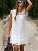 Sommerkleider Weiß Damenmode mit Rundkragen Baumwolle ärmellos Bohemian Kleider Kleider Sommerkleid im Boho-Style überdimensional und Spitzen