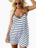 Sommerkleider Weiß Damenmode mit Trägern Baumwollfasern ärmellos Kleider im sexyen Style Sommerkleid und rückenfreiem Design und Streifen