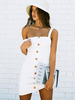 Sommerkleider Weiß Damenmode Polyester-Baumwolle und Trägern Kleider ärmellos und Knöpfen Sommerkleid