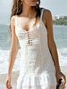 Sommerkleider Weiß Damenmode Polyester-Baumwolle und Trägern Kleider ärmellos und Trägern / Riemchen und rückenfreiem Design Sommerkleid