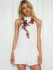 Sommerkleider Weiß Damenmode Polyester mit Rundhalsausschnitt Kleider ärmellos und Rose Muster und Stickereien Sommerkleid und rückenfreiem Design