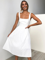 Sommerkleider Weiß Damenmode und Trägern Flachsbaumwolle ärmellos Kleider im schicken & modischen Style Sommerkleid und figurbetonendem Design