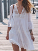 Sommerkleider Weiß Damenmode V-Ausschnitt Baumwolle 3/4 Ärmel Kleider im casualen Stil Sommerkleid mit schulterfreies Design und Spitzen und Fransen