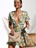 Sommerkleider Weiß Damenmode V-Ausschnitt Polyester Kurzarm Kleider im schicken & modischen Style Sommerkleid mit figurbetonendem Design und Print