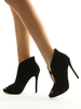 Sommerstiefel Peep Toe Cut Out Schwarz Stiletto Micro Wildlederstiefel Damenschuhe
