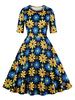 Sonnenblumenkleid 1950er Jahre Halbarm Frau Sommerkleid