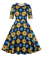 Sonnenblumenkleid 1950er Jahre Halbarm Frau Sommerkleid