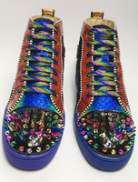 Spike Skate Schuhe Herren Wildleder Farbe Block besetzt flache Schnürschuhe Runde Spitze lässig