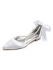 Spitz Braut Pumps Satinband Bogen Perle Strappy Weiß Welpen Heel Hochzeitsschuhe