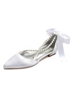 Spitz Braut Pumps Satinband Bogen Perle Strappy Weiß Welpen Heel Hochzeitsschuhe