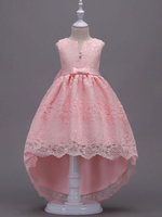 Spitze Blumenmädchen Kleider Rosa High Low Ballkleider Sleeveless Bogen Sash Prinzessin Party Kleider