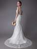 Spitze Brautkleid Elfenbein Illusion Ausschnitt ärmellose Kette Strand Brautkleid Meerjungfrau Brautkleider mit Zug
