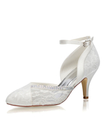 Spitze Brautkleid Elfenbein Spitz Strass Knöchelriemen Brautschuhe