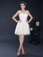 Spitze Brautkleid Kleid kurze Tüll Bänder Sweetheart Mini Brautkleid a-Linie Rüsche Ärmel Heimkehr