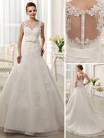 Spitze Brautkleid mit V-Ausschnitt und Kapelle-Schleppe Milanoo