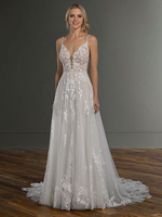 Spitze Brautkleider A-Linie Brautkleider V-Ausschnitt ärmellos Brautkleider