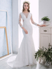Spitze Brautkleider Beach Strand Elfenbein Langarm Meerjungfrau Brautkleid Open Back Illusion Perlen Perlen Sommer Brautkleider mit Zug